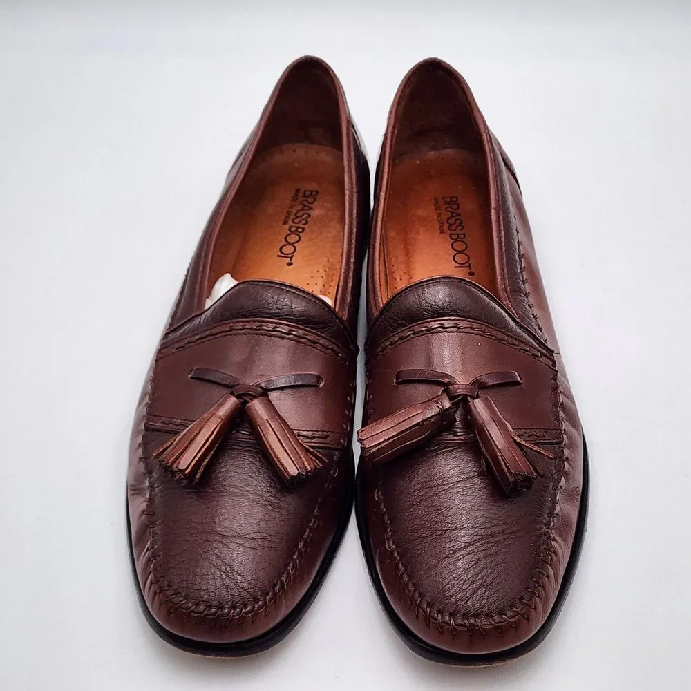 Brass Boot Mens Shoes Brown‎ 11.5 Leather Loafers Tassel Slip On Dress Shoes